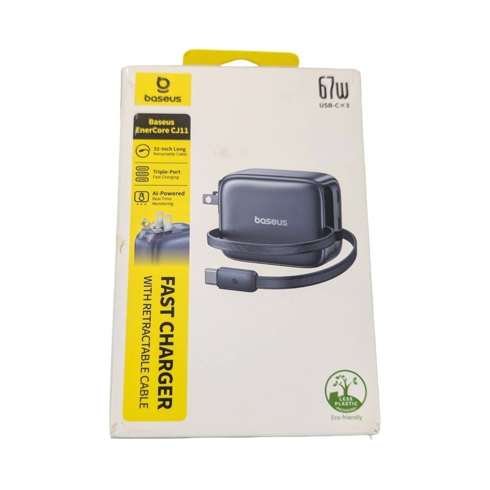 Pp7U Baseus Enercore w/ Single Retractable USB-C Cable Charger 67W Black Read ⬇️